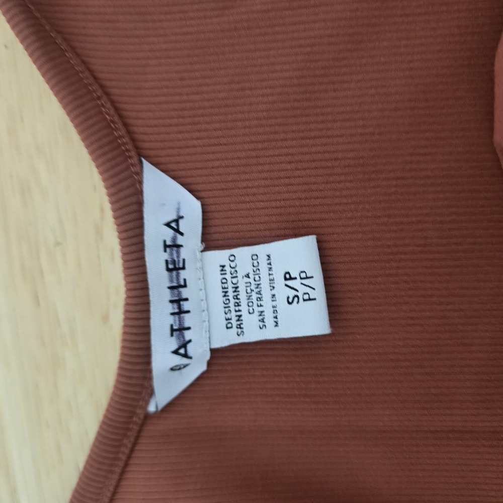 Athleta Womens Terracotta Brown Ribbed Wide Leg Sleeveless Jumpsuit Pockets S - Picture 3 of 7